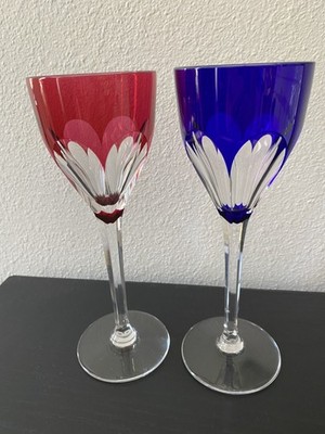 SAINT LOUIS BRISTOL COLLECTION RUBY RED/ COBALT BLUE CRYSTAL GLASSES SET 2