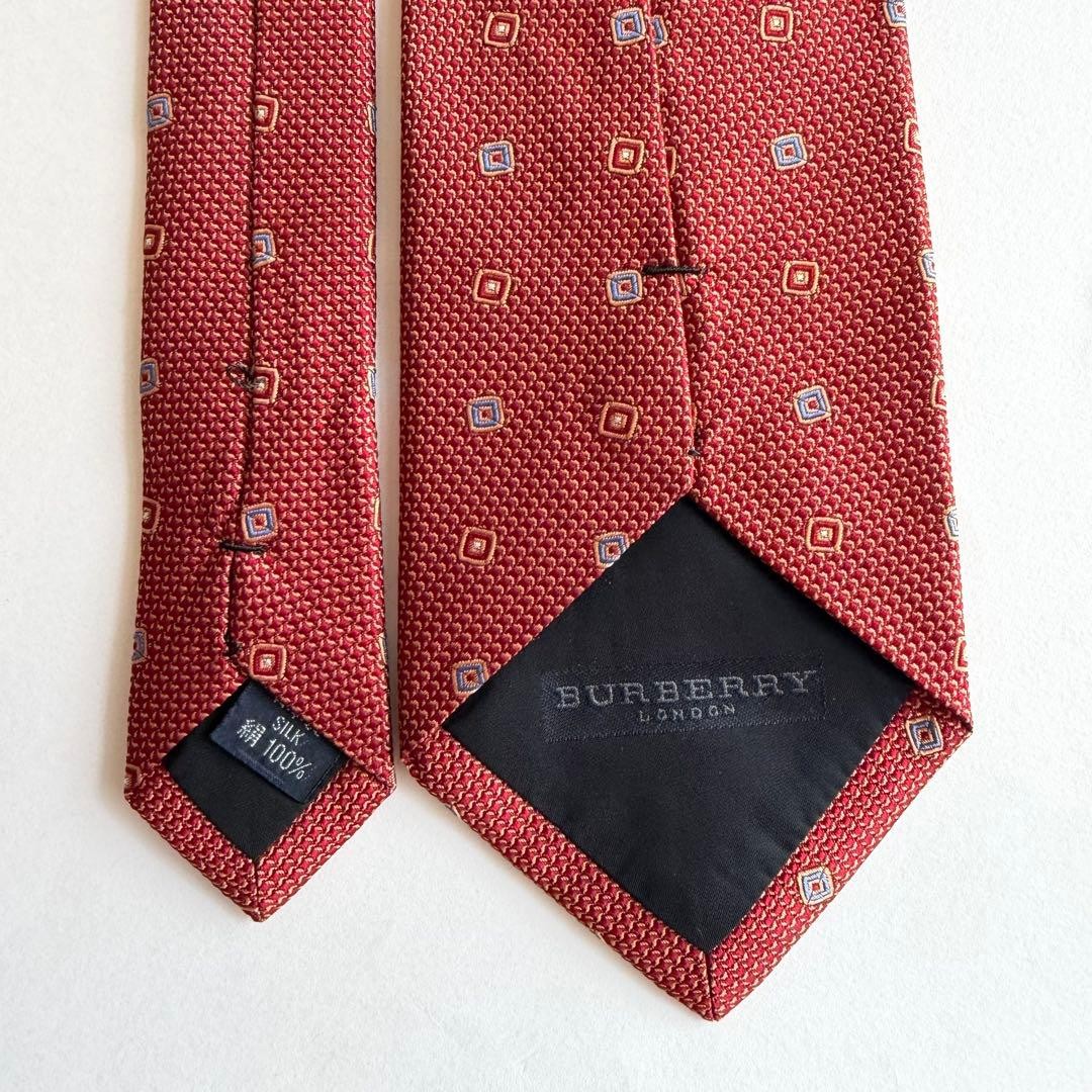 Burberry Geometric Pattern Red Orange Square Tie … - image 5