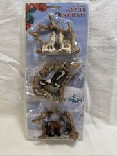 3 pack Deer Antler Christmas Tree Ornament, Hunting, wolf, eagle, buck, NIP