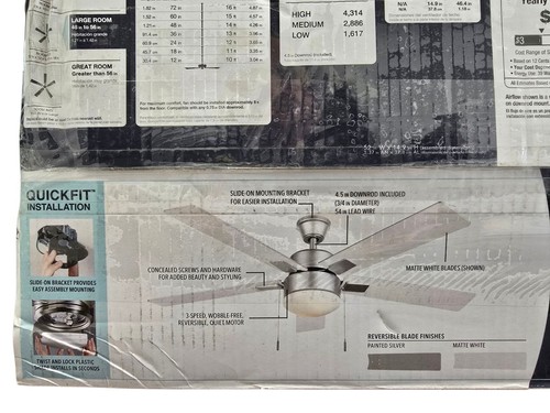 Hampton Bay 56050 52" Corwin Indoor/Outdoor Silver LED Ceiling Fan+Light Kit OB - Picture 6 of 7