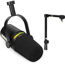 Shure MV7 Hybrid Podcast Microphone with Broadcast Arm - Black