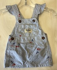 Oshkosh Blue Denim Overall Jumper Dress Newborn/3 mos Baby Girl Cherries Vintage