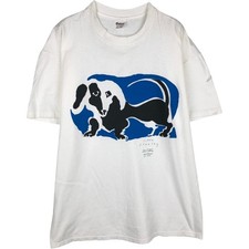 Used 90'S Stedman dog print T-shirt made in USA men's size XL equivalent vintage