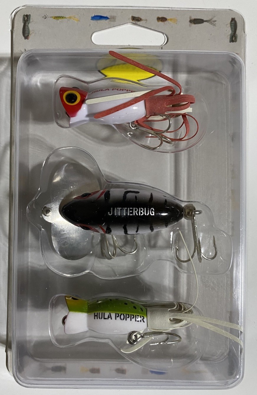 Fred Arbogast Topwater 3 Pack - 2 Hula Poppers & 1 Jitterbug Bass Fishing Lures - Image 1