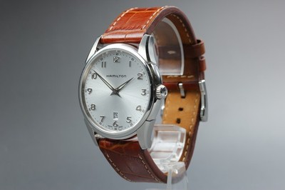 [Fast neuwertig] HAMILTON Jazzmaster H385111 Thinline silbernes Zifferblatt...