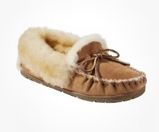 LL Bean Wicked Good Moccasins Womens Sz 6 Brown Suede Shearling Slippers Boho