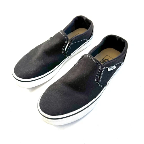 Mocassino Vans Slip On Taglia Donna 8 Classico Nero Tela Suola Bianca Scarpe 500714