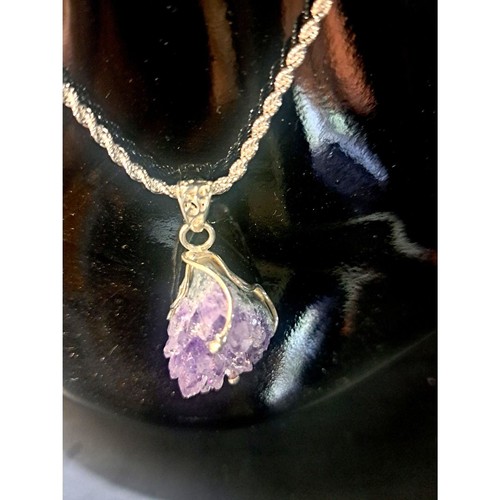 Artisan Crafted rough cut Amethyst Solitaire Pendant Sterling Silver 51.75 ctw - Picture 5 of 9