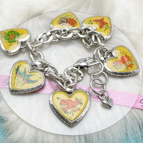 Brighton Feelin Groovy Yellow Heart Charm Silver Plate Bracelet Peace Love Lucky - Picture 8 of 8