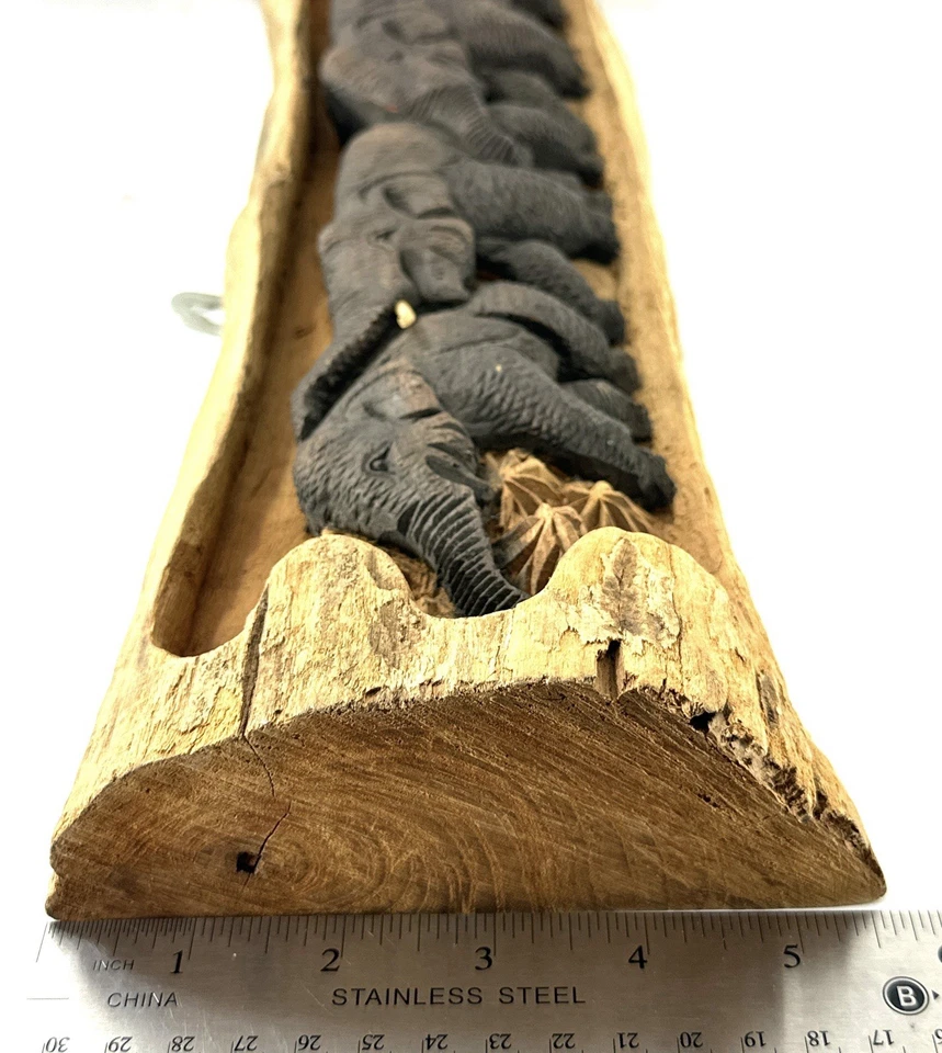 "Escultura rústica de madera tallada a mano de arte de pared de elefante decoración Bangkok 2004 16""" Foto 4 de 4