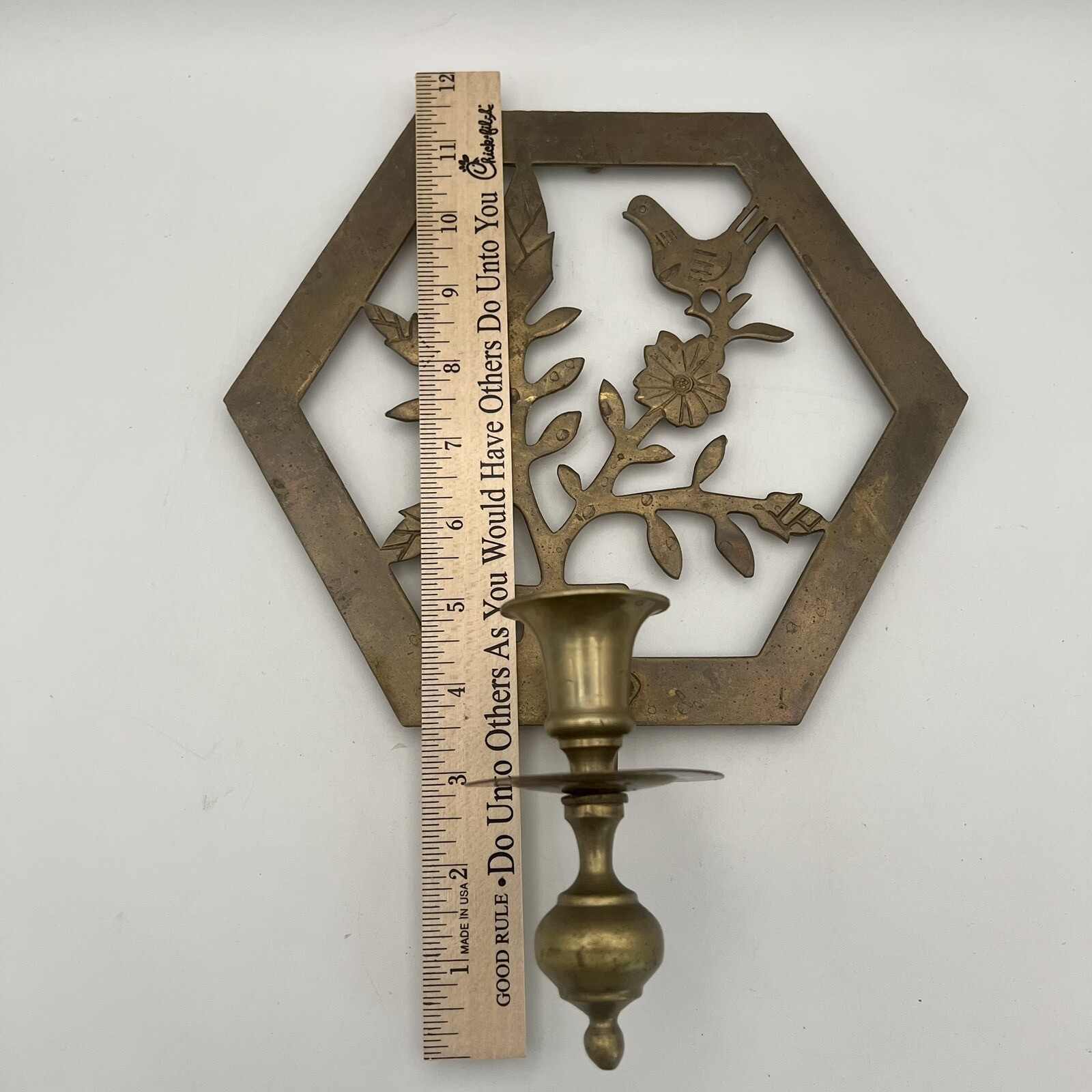 VTG Solid Brass Gatco Wall Sconces Set of 2 Bird Floral Design Candle Holder
