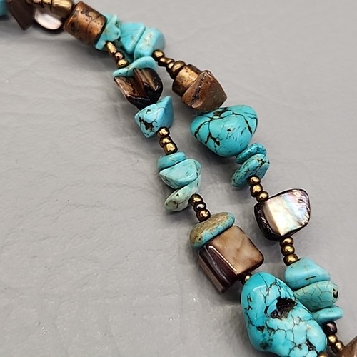 Beaded Necklace Faux Turquoise Blue Chip Tiger's Eye Shell Layered Jewelry 21" - 第 10/15 張圖片