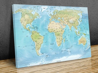 Classic World map countries capitals mounted canvas print ready to hang