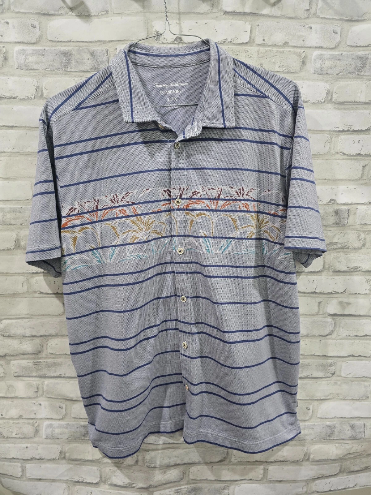 Tommy Bahama IslandZone Hawaiian Camp Shirt Mens XL Short Sleeve Palm Trees Blue