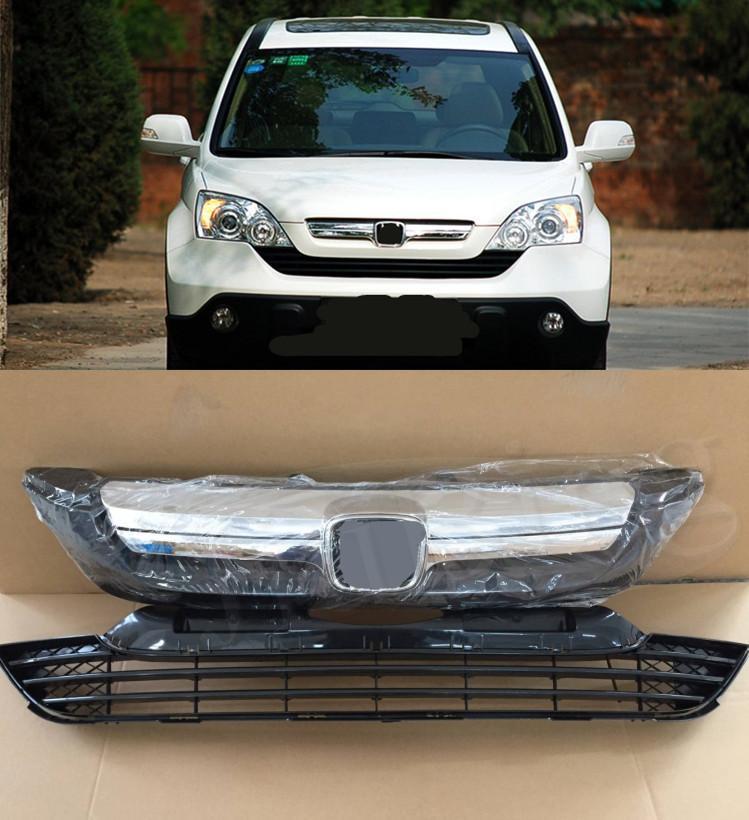 For Honda CRV CR-V 2007-2009 Chrome Front Bumper Upper Grille+