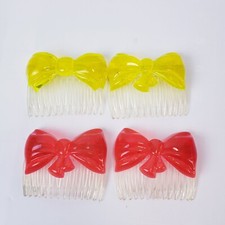 Vintage FRENCH Bow Hair Comb- Translucent Bright Yellow and Red Lot of 4