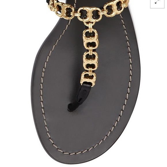 CHANEL Leather CC Chain Thong Sandals 39.5 Black Gold 94152