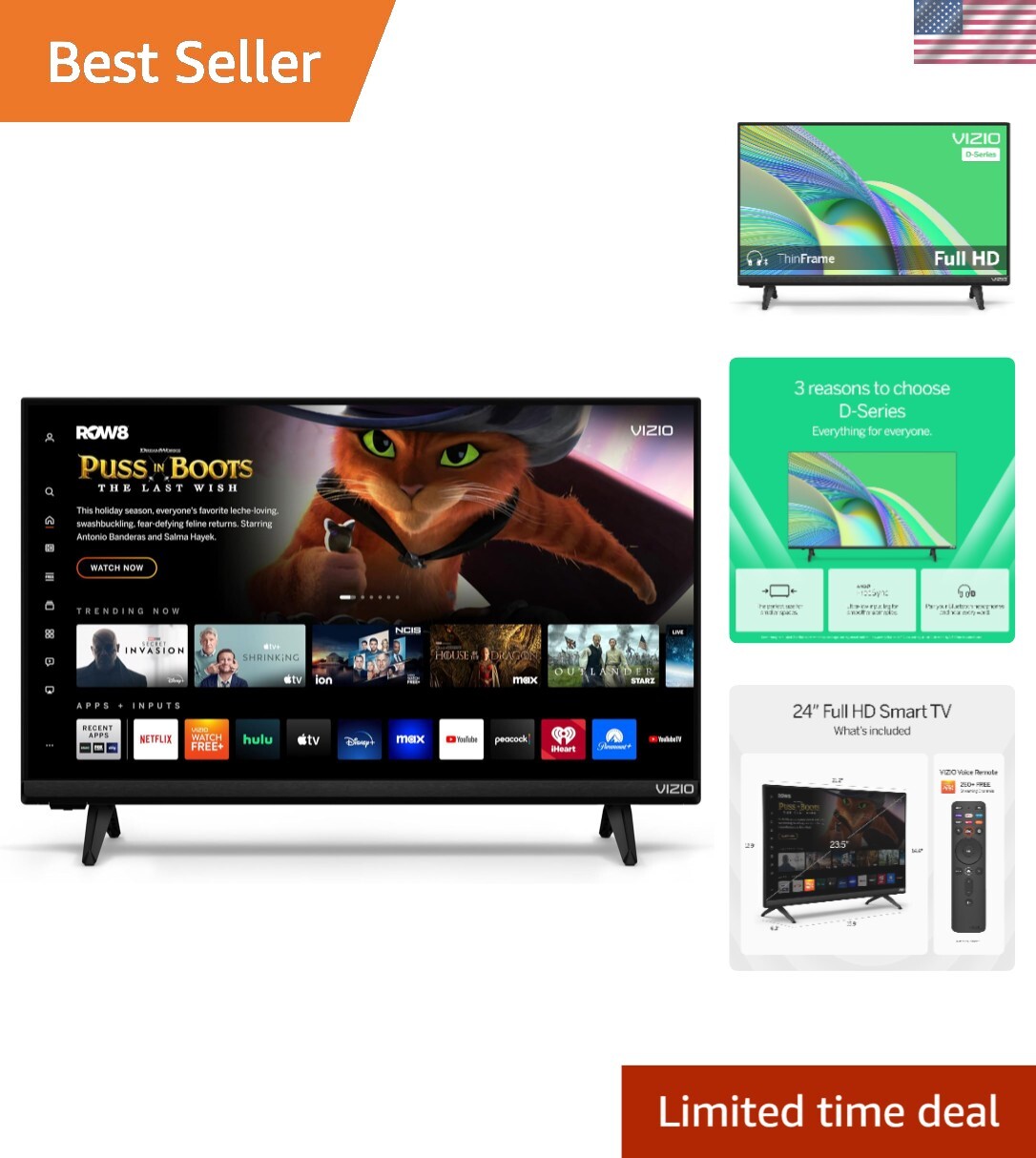 24-Inch D-Series LED TV with FHD Clarity & Free Streaming Channels