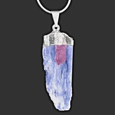 Blue Kyanite AMETHYST Crystal Chakra Pendant Sterling Silver Necklace Reiki Heal