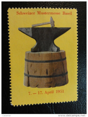 BASEL BALE 1951 German Anvil And Hammer Vignette Poster Stamp Label Suisse Switz