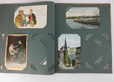 Antique Vintage Postcard Storage Book Album with 38 Postcards