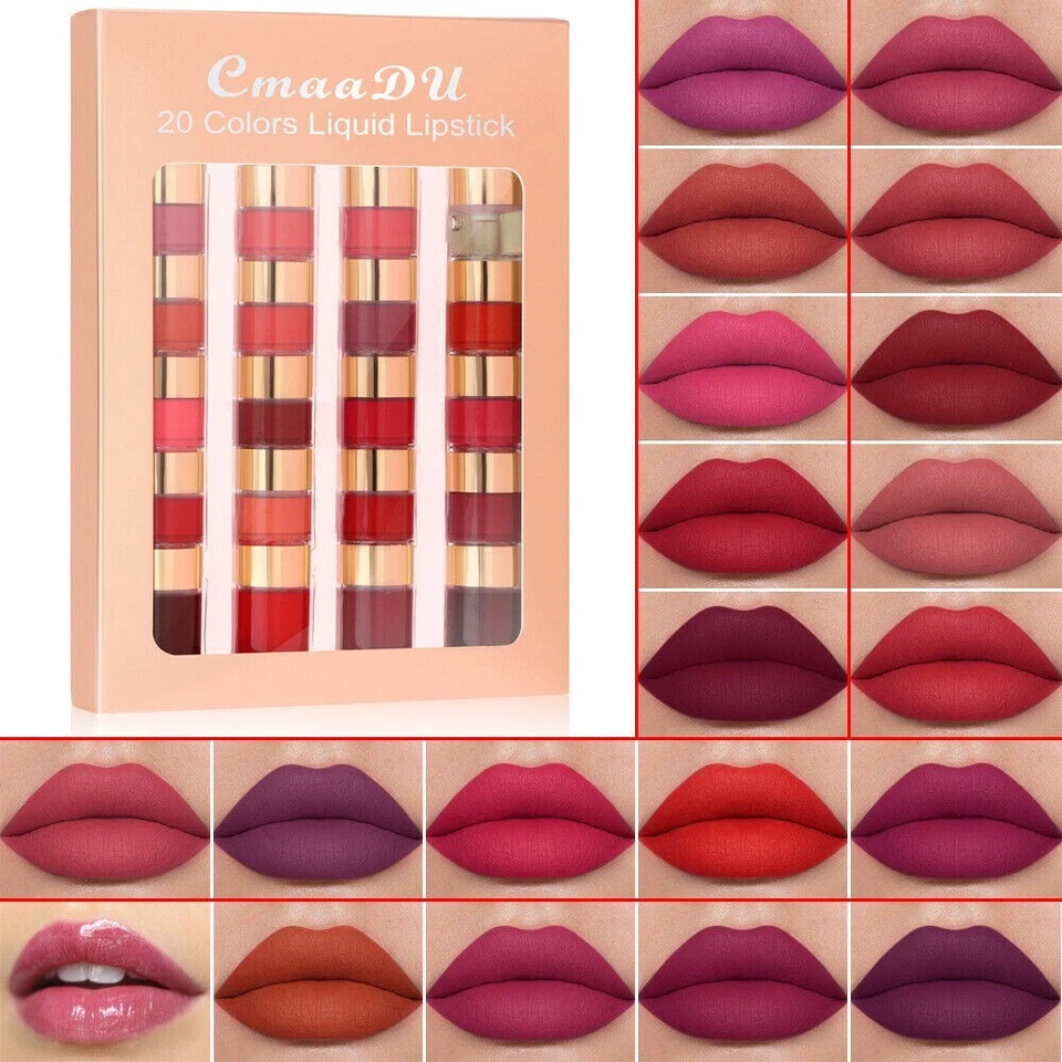 CMAADU 20 colour Lip Gloss Set Velvet Matte Lipstick Waterproof Long Lasting Non-stick