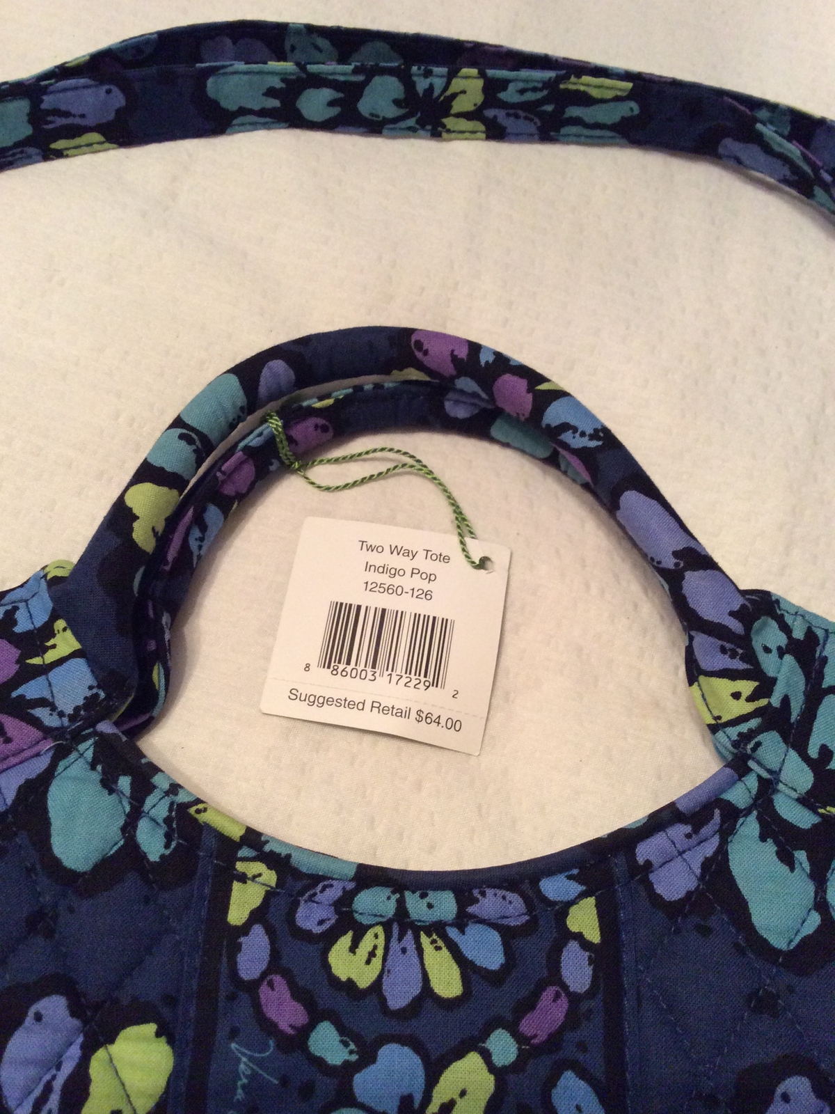 “NWT” VERA BRADLEY INDIGO POP Two Way Quilted Navy Floral Tote with