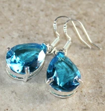 SILVER Elegant Royal Blue Topaz Teardrop Earrings WP20104