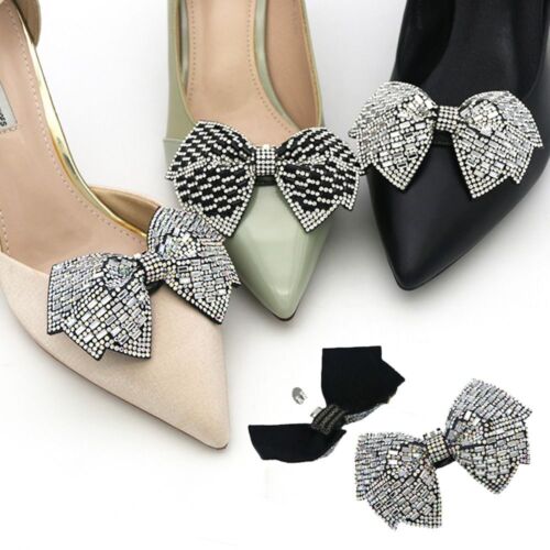 Bead DIY Shoe Buckles Shoes Accessories Crystal Rhinestones Bow Shoe Clips - Picture 1 of 14