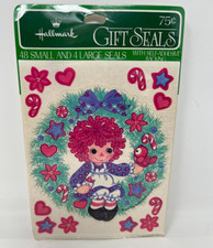 Vintage Hallmark Raggedy Ann Doll Stickers Christmas Holiday Wreath NOS 1978