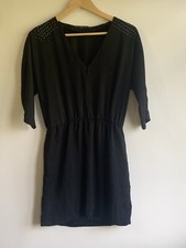 Zara Black Dress Heatseal Shoulder Size Small Pockets