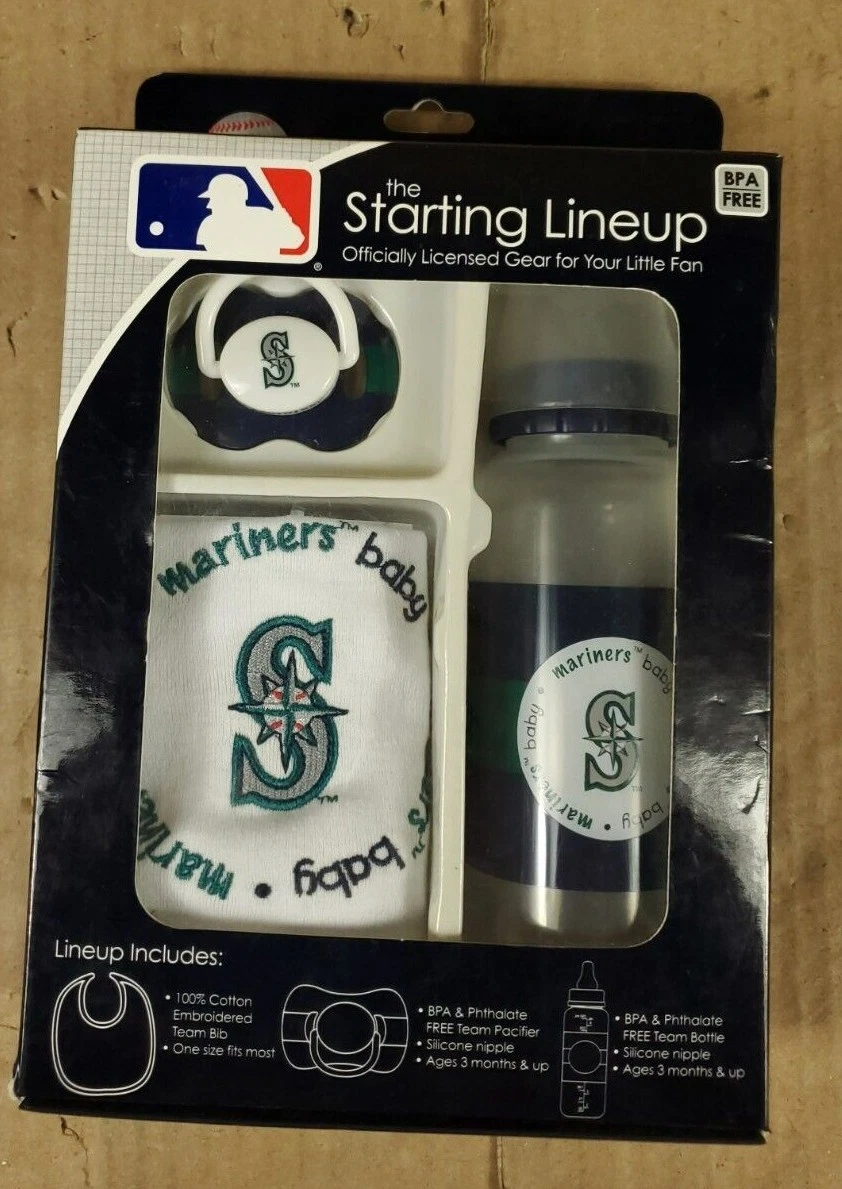 MLB Seattle Mariners Starting Lineup 3Pc Baby Gift Set Bib Pacifier & Bottle New