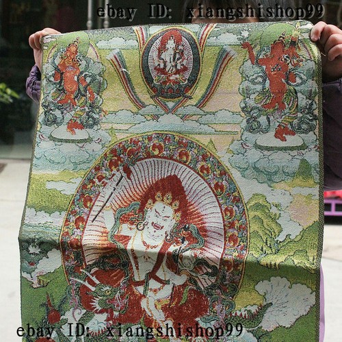 Panno buddismo tibetano cavalcata seta drago bianco Jambhala ricchezza dio Thangka Thanka - Foto 3 di 5