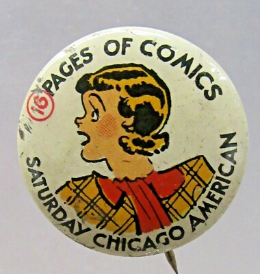 1930's DUMB DORA Saturday Chicago American comic character tin pinback button fb