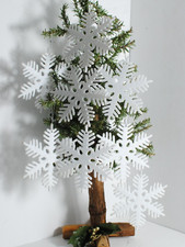 Lot 8 White Glitter  Plastic Snowflake Christmas Hanging Ornaments 5" Diameter