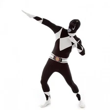 Adult Black Power Ranger Morphsuit Mens Superhero Costume  Skin Suit M - XXL