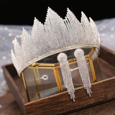 Women Crystal Tiaras Crown Elegant Rhinestone Earrings Lady Wedding Jewelry Set