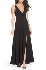 FAME & PARTNERS THE HAZEL FRONT SLIT BLACK GOWN DRESS sz 2