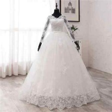 Lace Appliques Wedding Dress Long Sleeve V-Neck Bride Wedding Gown Customized