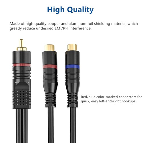 PRO 20cm RCA PHONO Y SPLITTER CABLE ADAPTER 1 Male to 2 x Female OFC Gold - Picture 4 of 9