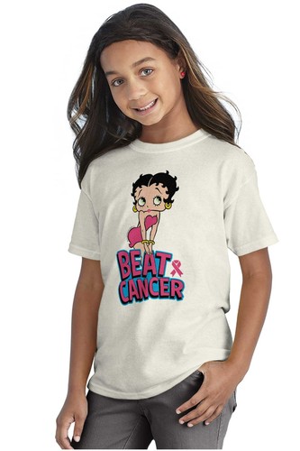 Betty Boop Beat Breast Cancer Pink Cartoon Girls Youth Crewneck T Shirts Tees - Picture 4 of 9