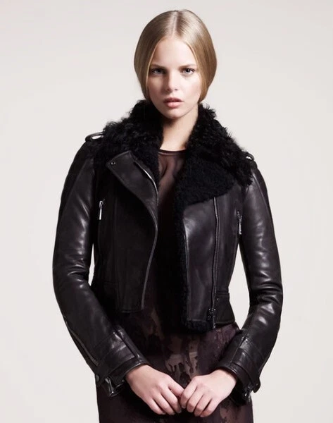 Belstaff Womens S M 42 Shearling Seaton Leather Moto Blouson Winter Jacket