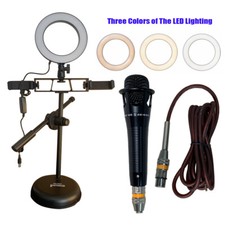 Studio Live Wired Microphone W/ Mic Phone Holders Desktop Selfie Ring LED Light