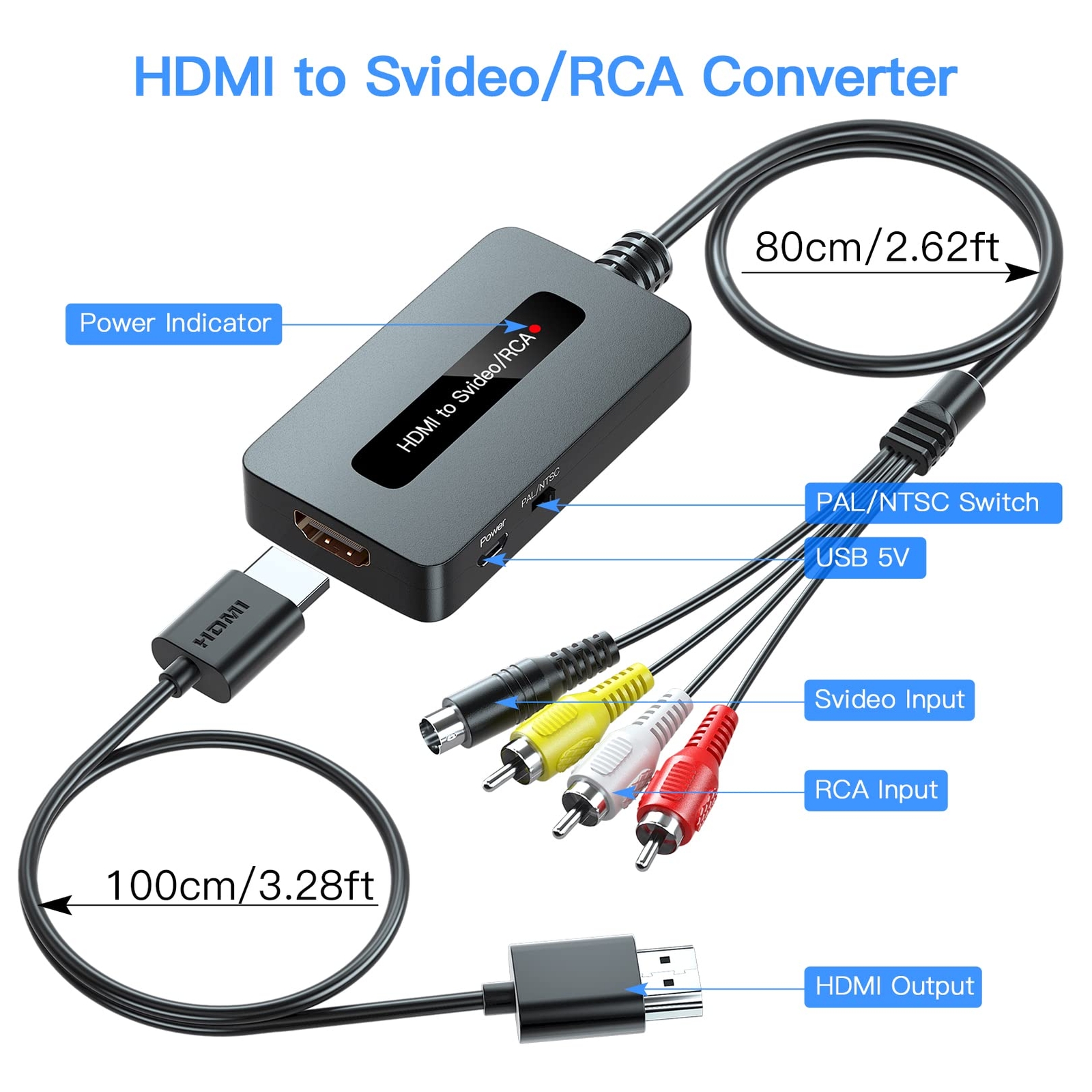 HDMI to Svideo RCA Converter with HDMI Cable(RCA and Svideo Cables