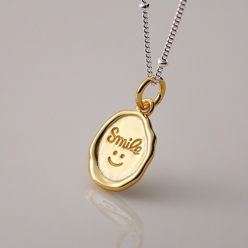 925s brass smiley face necklace Korean style cute party wedding women girls