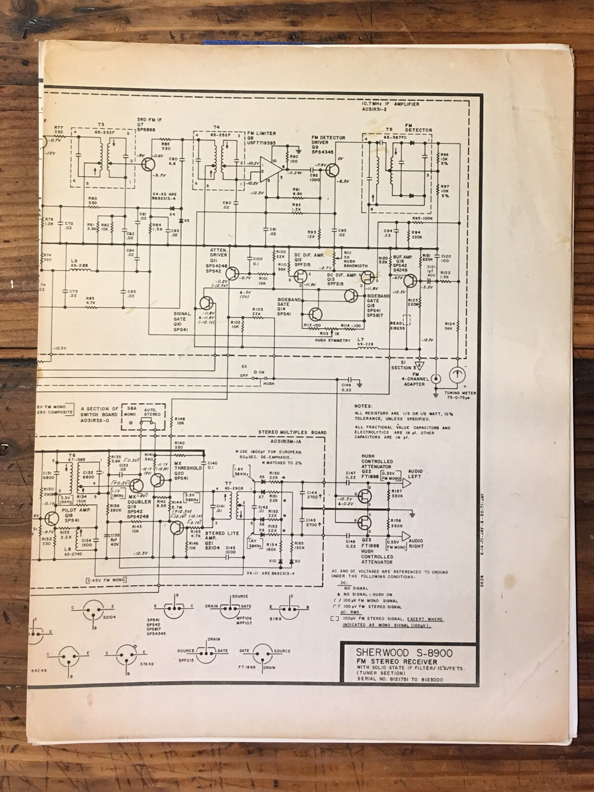 Sherwood S-8900  Fold Out Large Schematic *Original*