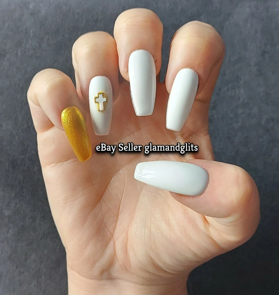 Glossy French Tip Press Nails Nails White Glitter Nail - Temu