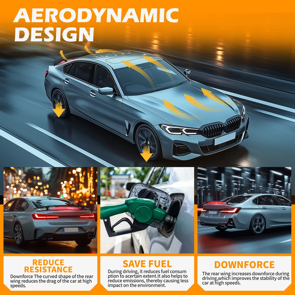 Ala de maletero estilo GT Carbon Look 52"" con luz trasera para Saturn SL SL1 SL2 SC1 SC2 Foto 3 de 4