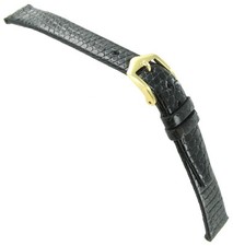 14mm Gilden Genuine Wild Lizard Value Black Unstitched Flat Watch Band Regular