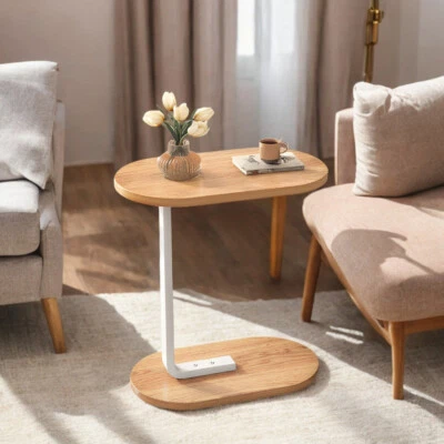 LEISURE-HOMETIME Side Table C Shaped for Sofa Coffee Laptop End Tables Living Room Bedside Table